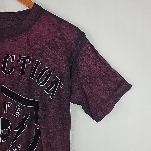 Affliction TShirt Mens Small Red Black All Over Print Burnout Crew Tee Live Fast - Picture 4 of 8
